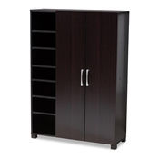 Baxton Studio Marine Modern and Contemporary Wenge Dark Brown Finished 2-Door Wood Entryway Shoe Storage Cabinet with Open Shelves
